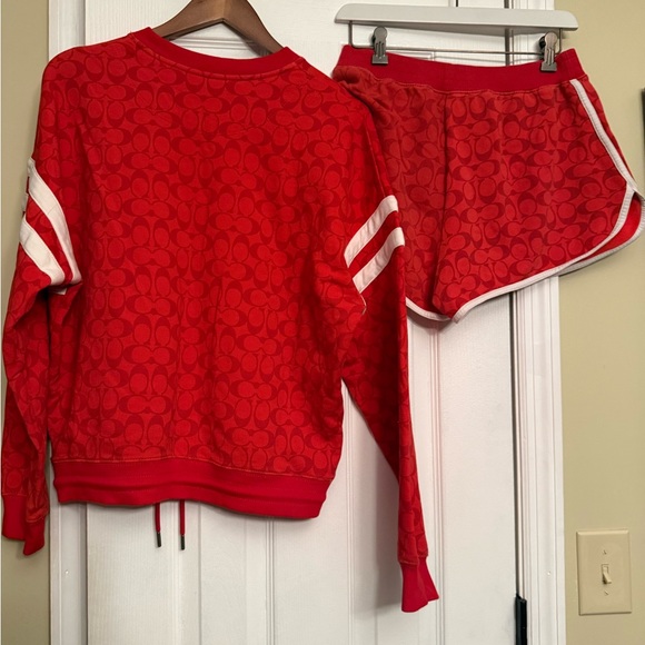 RARE Authentic Coach Red Logo Sweatshirt Shorts lounge Set small $650 - Picture 6 of 8